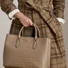 Ralph Lauren Embossed Leather Large Marcy Satchel In Brown