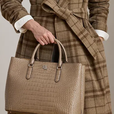 Ralph Lauren Embossed Leather Large Marcy Satchel In Brown