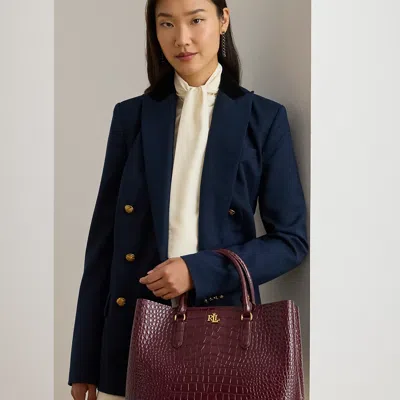 Ralph Lauren Embossed Leather Large Marcy Satchel In Burgundy