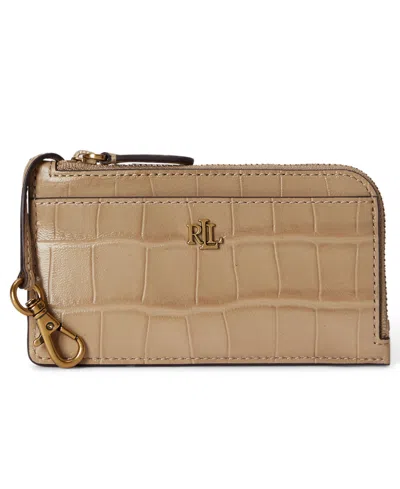 Ralph Lauren Embossed Leather L-zip Card Case Wallet In Brown