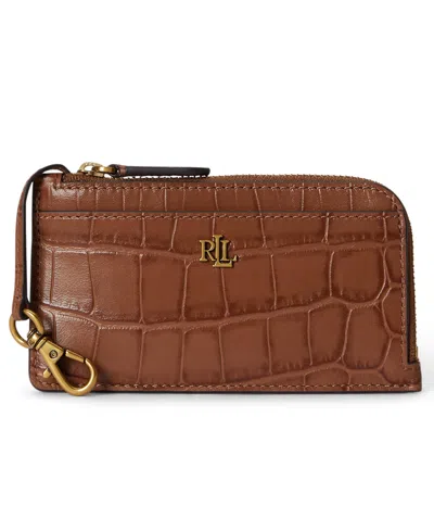 Ralph Lauren Embossed Leather L-zip Card Case Wallet In Brown