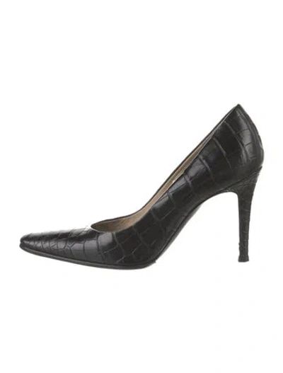 Pre-owned Ralph Lauren Embossed Leather Pumps In Black