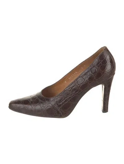 Pre-owned Ralph Lauren Embossed Leather Pumps In Brown