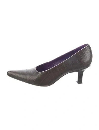 Pre-owned Ralph Lauren Embossed Leather Pumps In Brown