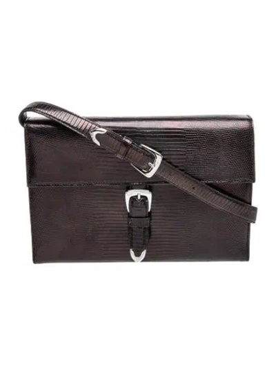 Pre-owned Ralph Lauren Embossed Leather Shoulder Bag In Black