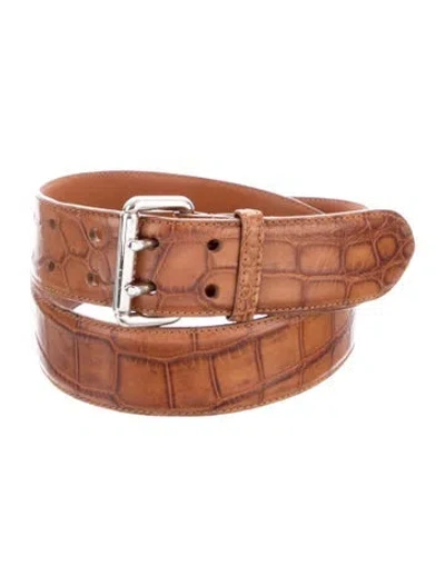 Pre-owned Ralph Lauren Embossed Leather Waist Belt In Brown