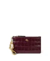 Ralph Lauren Embossed Leather Zip Card Case Wallet In Burgundy