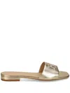 Ralph Lauren Embossed-logo Sandals In Gold