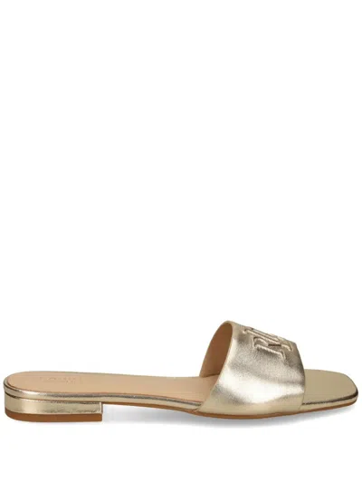 Ralph Lauren Embossed-logo Sandals In Gold