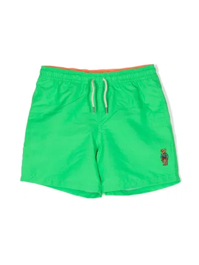 Ralph Lauren Kids' Embroidered-bear Shorts In Green