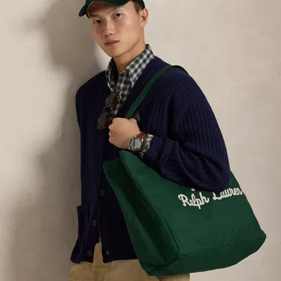 Ralph Lauren Embroidered Canvas Tote In Green