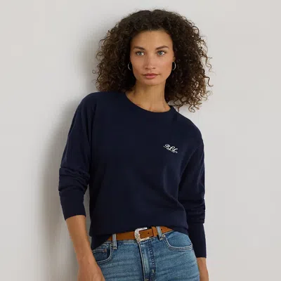 Ralph Lauren Embroidered Cashmere Crewneck Sweater In Blue