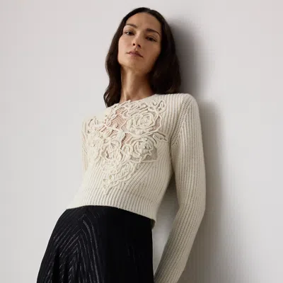 Ralph Lauren Embroidered Cashmere Cropped Sweater In White