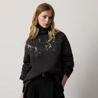 Ralph Lauren Embroidered Cashmere Funnelneck Sweater In Black