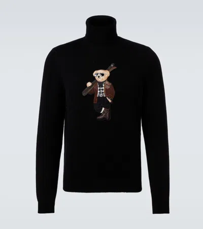 Ralph Lauren Embroidered Cashmere Turtleneck Sweater In Black