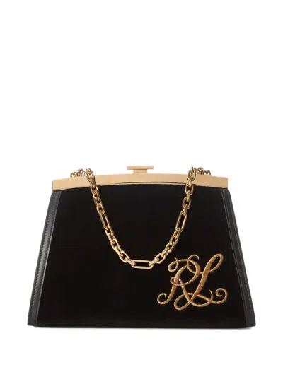 Ralph Lauren Embroidered Chain-strap Bag In Black