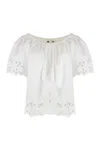 Ralph Lauren Lace-trimmed Gathered Blouse In White