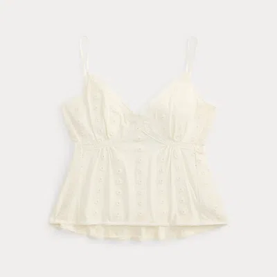 Ralph Lauren Embroidered Cotton Jersey Camisole In Pale Cream In Nude
