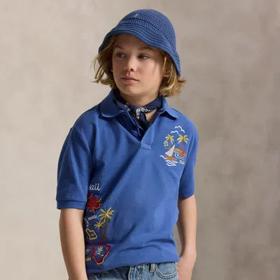 Ralph Lauren Kids' Embroidered Cotton Mesh Polo Shirt In Bai Blue