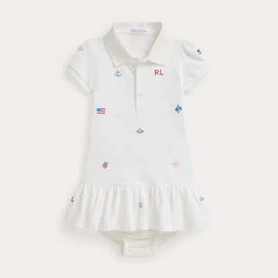 Ralph Lauren Babies'  Embroidered Cotton Polo Dress & Bloomer In White