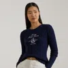 Ralph Lauren Embroidered-crest Cable-knit Sweater In Blue