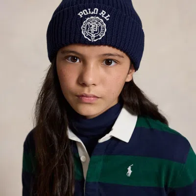 Ralph Lauren Kids' Embroidered Crest Cotton Hat In Refined Navy In Blue