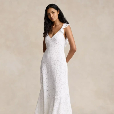 Ralph Lauren Embroidered Eyelet Linen Dress In White