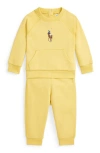 Ralph Lauren Babies'  Embroidered French Terry Sweatshirt & Joggers Set In Yellow
