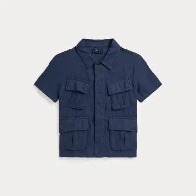 Ralph Lauren Kids' Embroidered Linen Overshirt In Clancy Blue