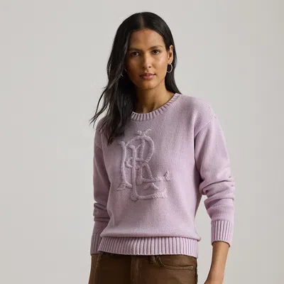 Ralph Lauren Embroidered-logo Combed Cotton Sweater In Purple