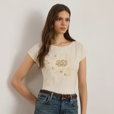 Ralph Lauren Embroidered-logo Cotton Jersey Tee In White