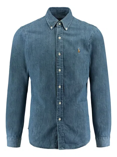 RALPH LAUREN EMBROIDERED LOGO DENIM SHIRT