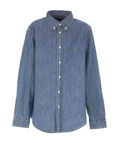 Polo Ralph Lauren Embroidered-logo Denim Shirt In Blue