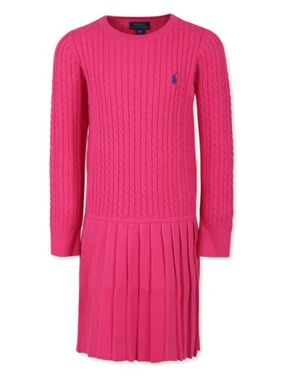 Polo Ralph Lauren Kids' Embroidered Logo Dress In Fuchsia