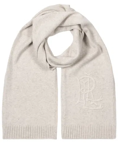 Ralph Lauren Embroidered Logo Scarf In Oatmeal Heather