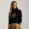 Ralph Lauren Embroidered-logo Wool-blend Turtleneck In Black