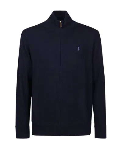 Polo Ralph Lauren Embroidered-logo Zip-up Cardigan In Black