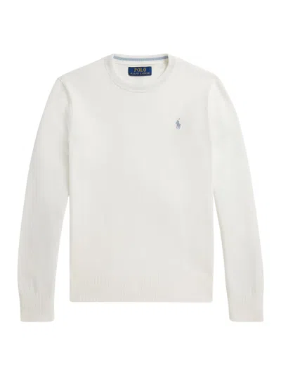 Ralph Lauren Embroidered Pullover With Long Sleeves And Ribbed Cuffs For Boys In White