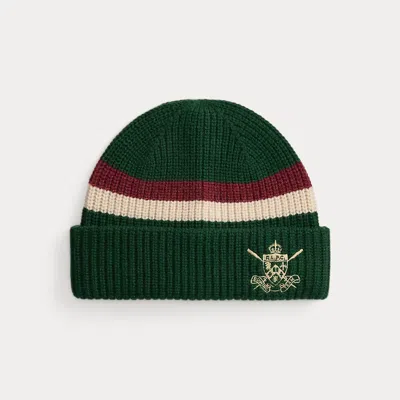 Ralph Lauren Embroidered Rib-knit Wool Beanie In Green