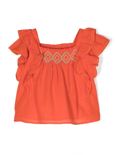 Polo Ralph Lauren Kids' Embroidered Ruffled Blouse In Orange