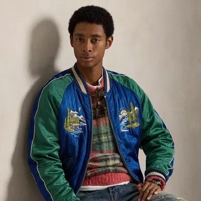 Ralph Lauren Embroidered Satin Bomber Jacket In Multi