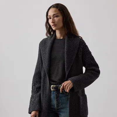 Ralph Lauren Embroidered Shawl-collar Cardigan In Black