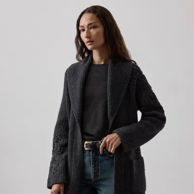 Ralph Lauren Embroidered Shawl-collar Cardigan In Medium Grey Melange In Black