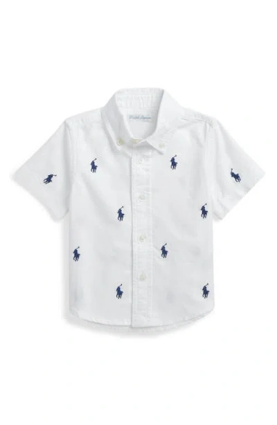 Ralph Lauren Babies'  Embroidered Short Sleeve Cotton Button-down Shirt