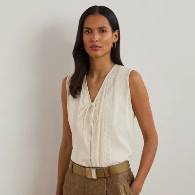 Ralph Lauren Embroidered Voile Sleeveless Blouse In Mascarpone Cream
