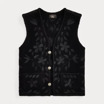 Ralph Lauren Embroidered Wool-cashmere Vest In Vintage Black In Brown