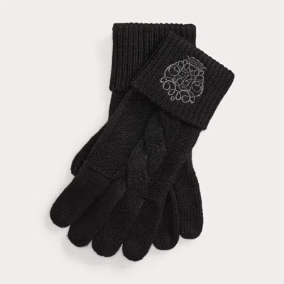 Ralph Lauren Embroidered-crest Knit Gloves In Black
