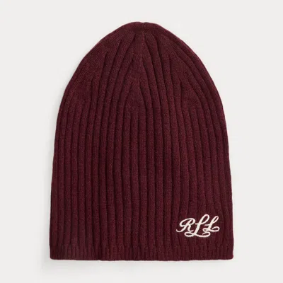 Ralph Lauren Embroidered-logo Ribbed Cashmere Beanie In Dark Garnet