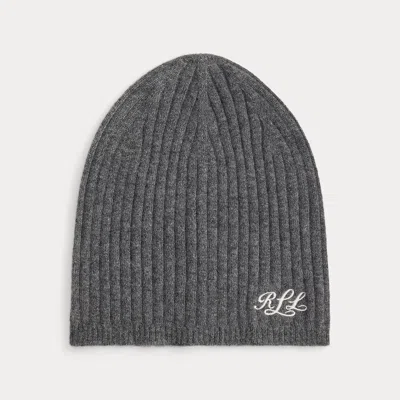 Ralph Lauren Embroidered-logo Ribbed Cashmere Beanie In Grey Onyx