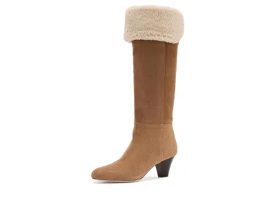 Ralph Lauren Emersyn Shearling Suede Tall Boot Heels Women's Boots Camel/natural: 11 B - Medium In Brown